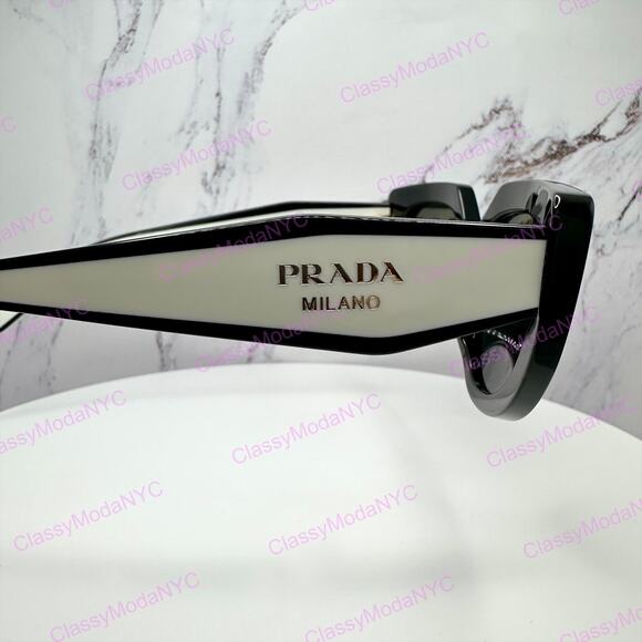 New PRADA Sunglasses Black White Talc Gold Symbole Oval Cat Eye Womens main image 6